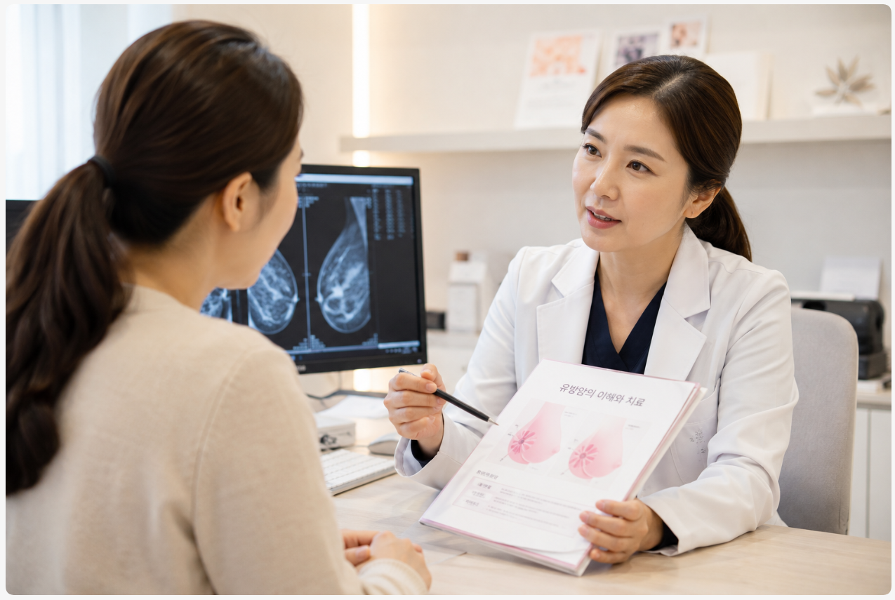 유방암 환자가 가장 궁금해하는 질문 10가지를 유방외과 전문의 답변과 국가암정보센터·서울대병원 자료로 정리했습니다. 수술, 항암치료, 재발 검사 주기까지 확인해보세요.